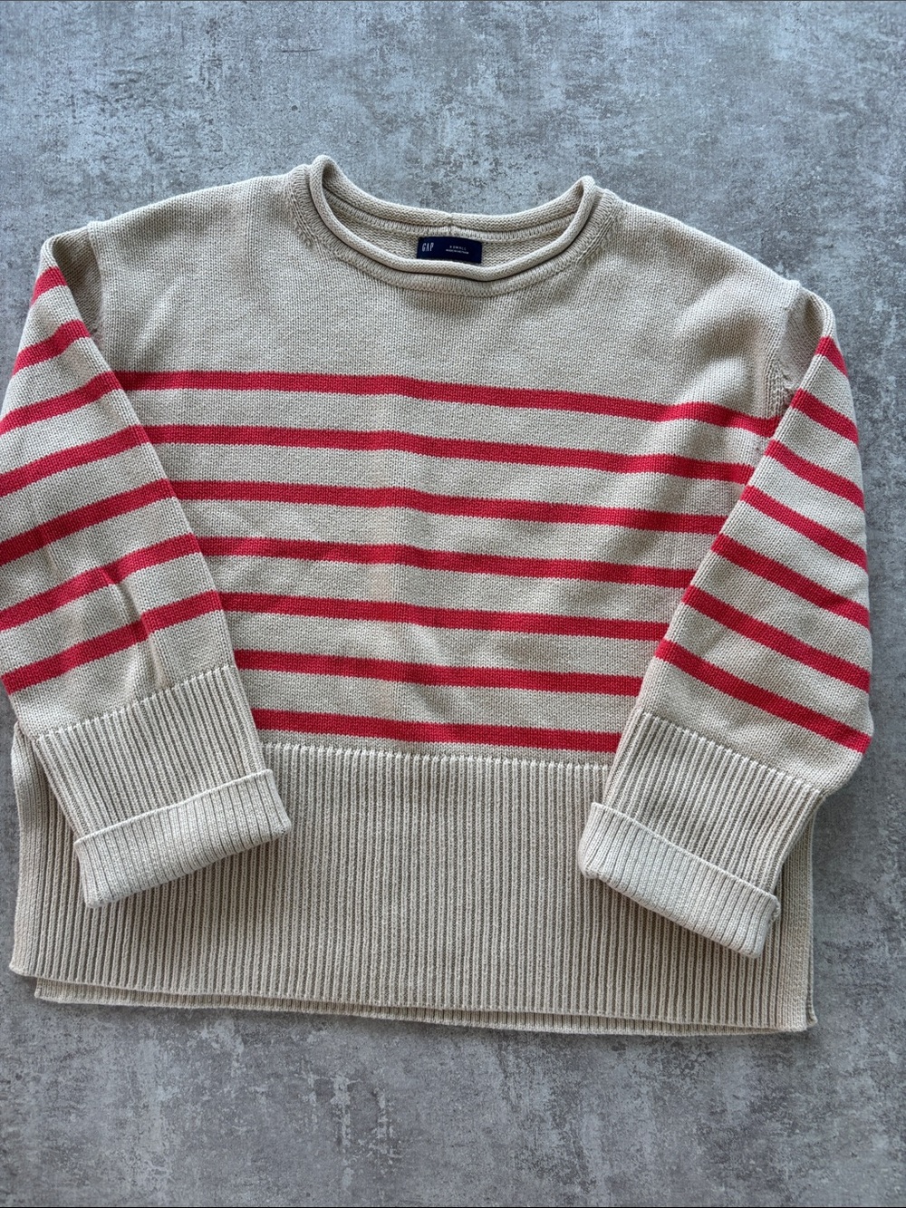GAP Beige Sweater with Coral Stripe -XS
